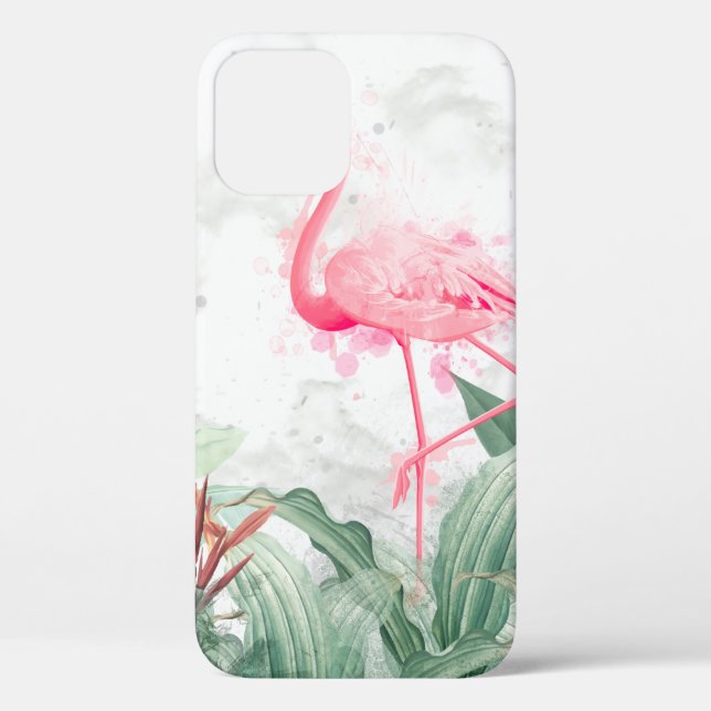 flamingos in tropical plants on a textured backgro Case-Mate iPhone case (Back)