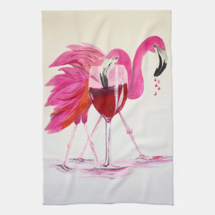 Flamingos In Wine Kitchen Towel