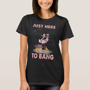 Flamingos Just Here To Bang 4th July American Flag T-Shirt