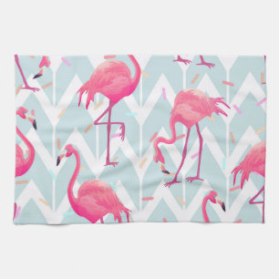 Flamingos Light Grey: Vintage Tropical. Kitchen Towel