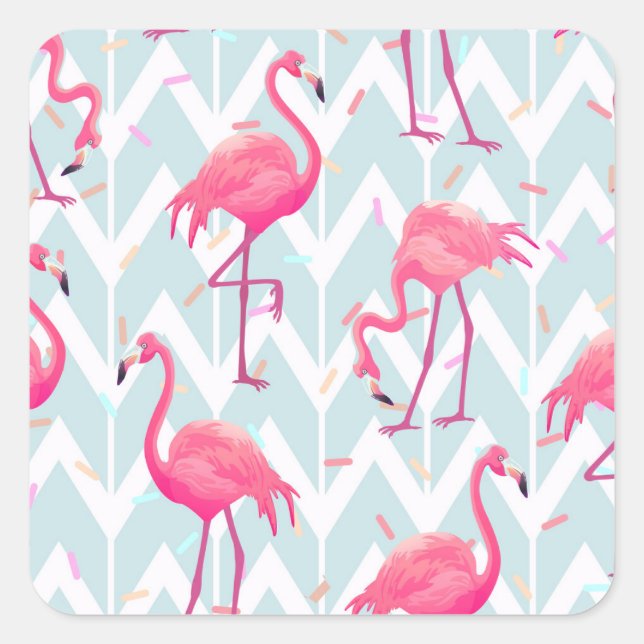 Flamingos Light Grey: Vintage Tropical. Square Sticker (Front)