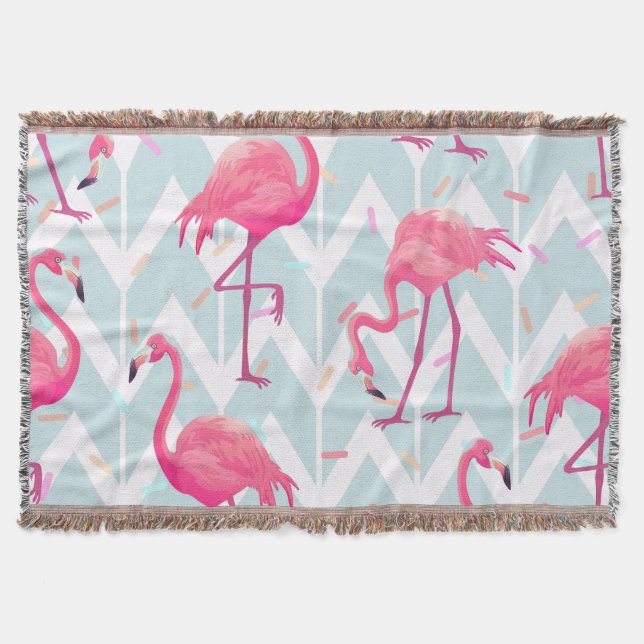 Flamingos Light Grey: Vintage Tropical. Throw Blanket (Front)