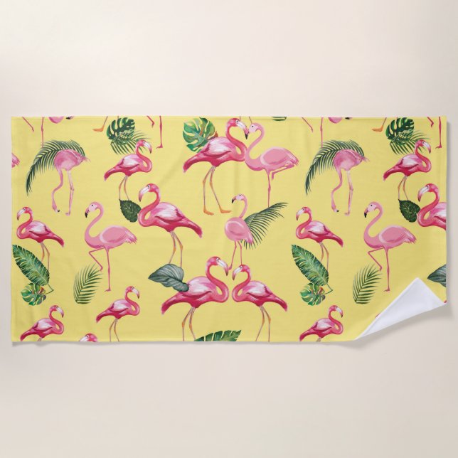 Flamingos Love Pattern 3 Beach Towel (Front)