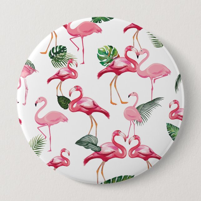 Flamingos Love Pattern 4 Inch Round Button (Front)