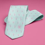 Flamingos Monogrammed Light Blue Tie<br><div class="desc">Palm trees on a navy blue background. Personalize with a monogram to make the perfect one of a kind gift.
Looking for a different colour? No problem! Simply click the "Customize" button and select the background colour of your choice.</div>