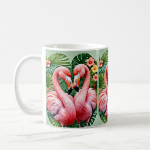 flamingos necks pink heart tropical love flamingo  coffee mug