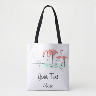 Flamingos Ocean Trio 3 Text all over tote Bag
