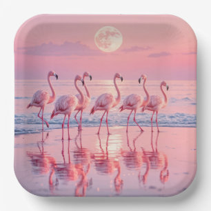 Flamingos On a Pink Beach Paper Plate
