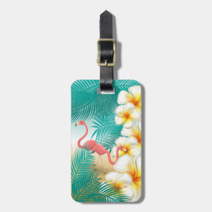 Flamingos on a Teal Tropical Beach Luggage Tag