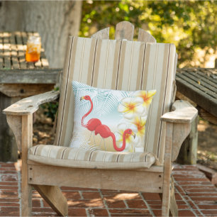 Flamingos on a Tropical Beach Design Throw Pillow