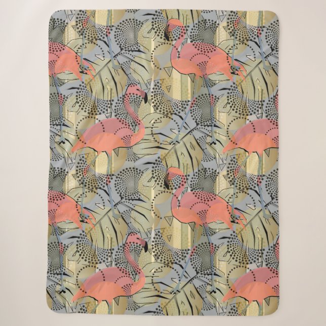 Flamingos on an abstract background.  sherpa blanket (Front)