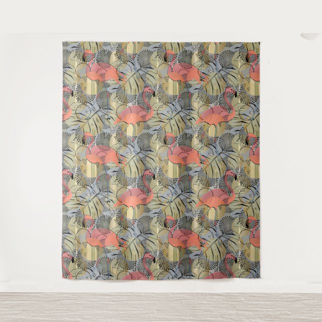 Flamingos on an abstract background. tapestry (Front)