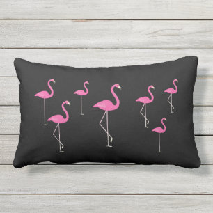 Flamingos on Black - Outdoor Lumbar Pillow