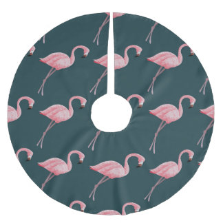 Flamingos on blue, vintage seamless pattern. brushed polyester tree skirt