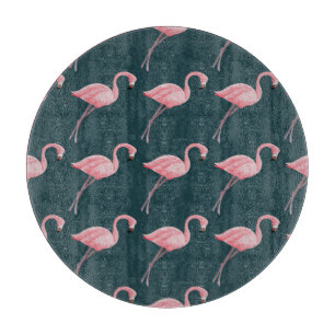 Flamingos on blue, vintage seamless pattern. cutting board