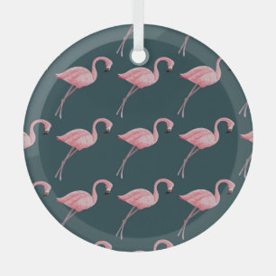Flamingos on blue, vintage seamless pattern. glass ornament