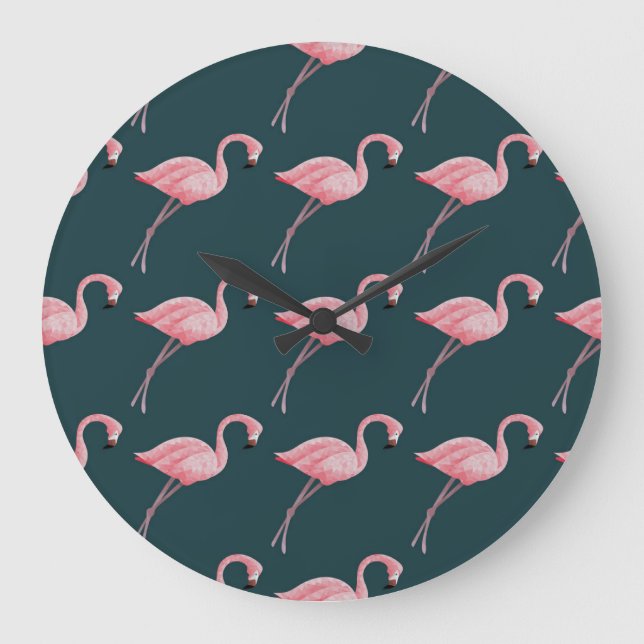 Flamingos on blue, vintage seamless pattern. large clock (Front)