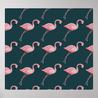 Flamingos on blue, vintage seamless pattern.