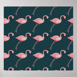 Flamingos on blue, vintage seamless pattern. poster