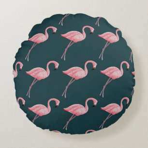 Flamingos on blue, vintage seamless pattern. round pillow
