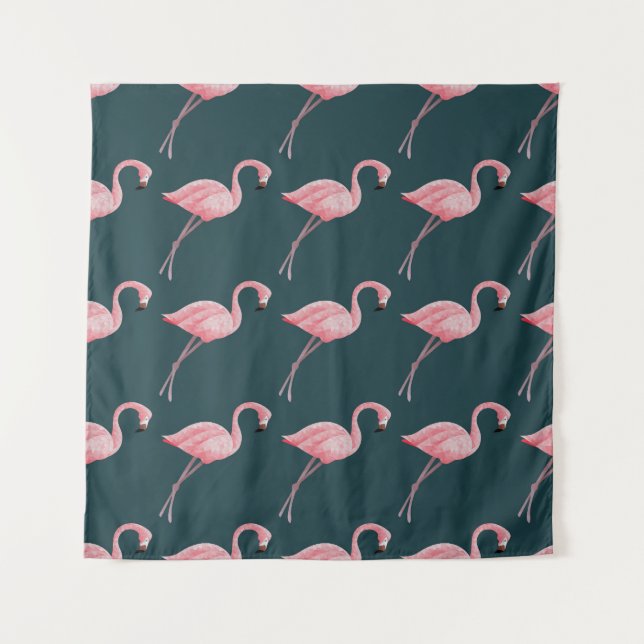 Flamingos on blue, vintage seamless pattern. tapestry (Front)