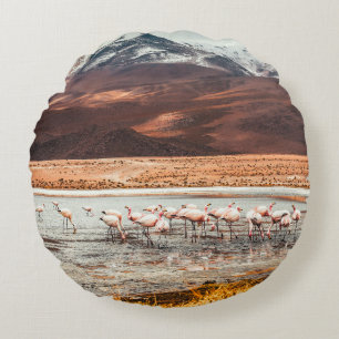 FLAMINGOS ON BODY OF WATER ROUND PILLOW