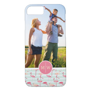Flamingos On Stripes   Add Your Photo & Monogram iPhone 8/7 Case