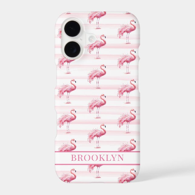 Flamingos on Watercolor Stripes Monogrammed (Back)