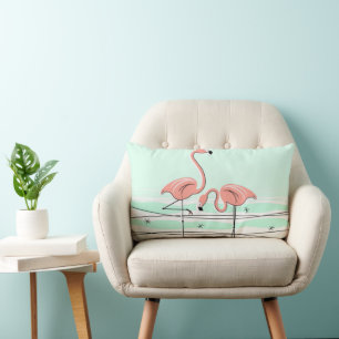 Flamingos Pair Aqua lumbar Pillow
