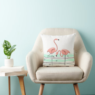 Flamingos Pair pink back square Throw Pillow