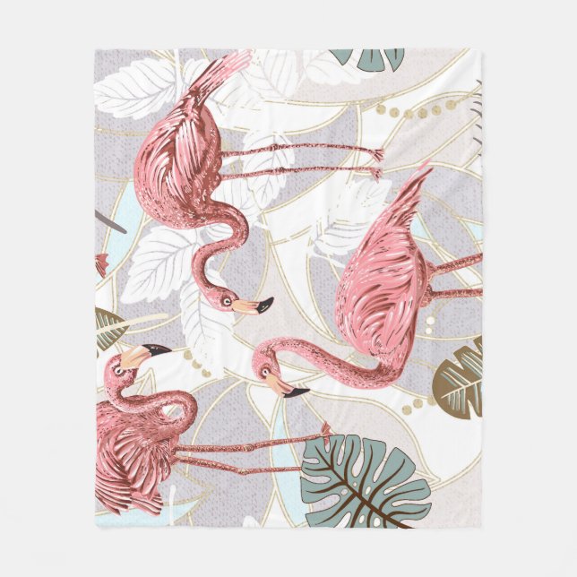Flamingos, palm leaves: vintage pattern. fleece blanket (Front)