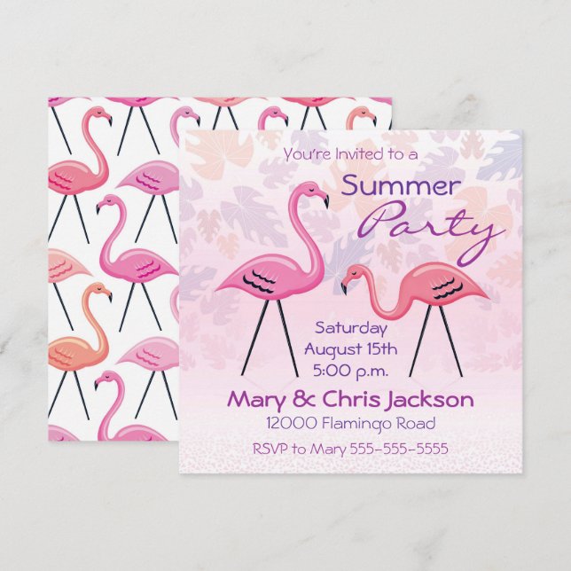 Flamingos Party Invitation (Front/Back)