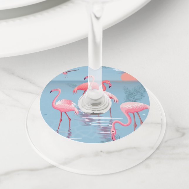 Flamingos Pattern 1 Wine Glass Tag (Close Up)