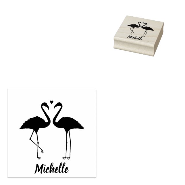  Flamingos Personalized Rubber Stamp (Stamped)