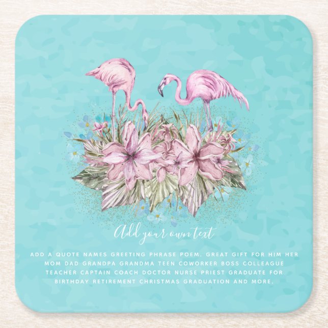 FLAMINGOS Personalized Square Paper Coaster (Front)