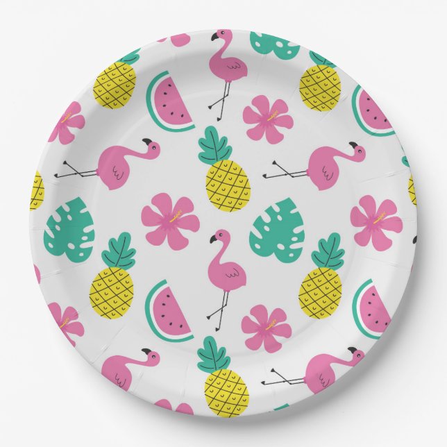 Flamingos, Pineapples and Flowers Paper Plate (Front)