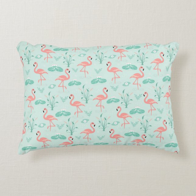 Flamingos Pink Green Tropical Birds Trendy  Accent Pillow (Front)