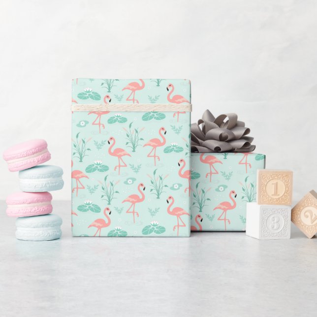 Flamingos Pink Green Tropical Birds  Wrapping Paper (Baby Shower)