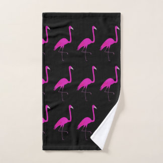 Flamingos pink on black hand towel
