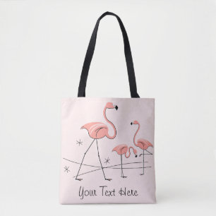 Flamingos Pink Trio 2 Text all over tote