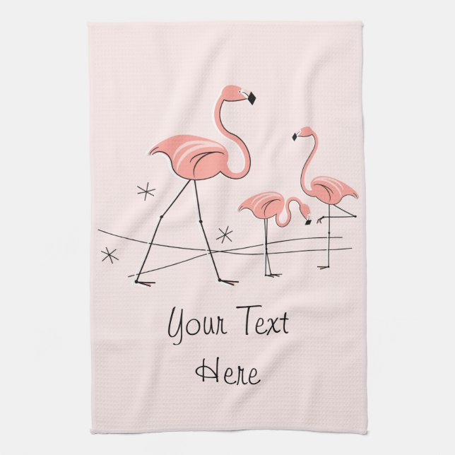 Flamingos Pink Trio 2 Text kitchen towel (Vertical)