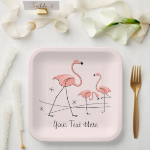 Flamingos Pink Trio 2 Text square Paper Plate