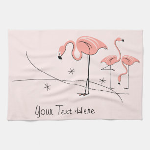 Flamingos Pink Trio 3 Text kitchen towel