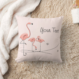 Flamingos Pink Trio 4 'Your Text' square Throw Pillow