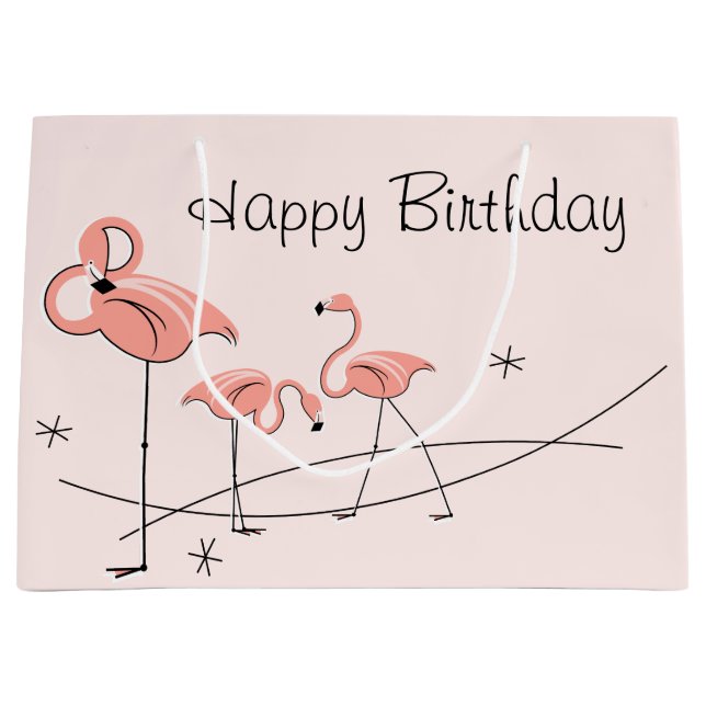 Flamingos Pink Trio Happy Birthday gift bag large (Front)