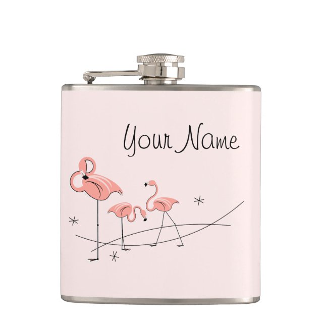 Flamingos Pink Trio Name wrapped flask (Front)