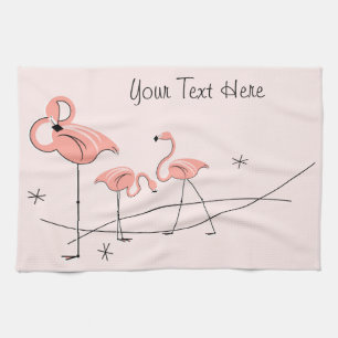 Flamingos Pink Trio Text kitchen towel