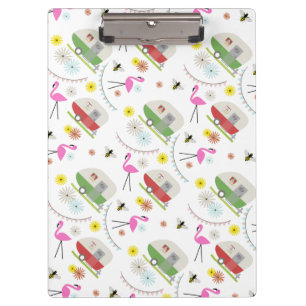 Flamingos + Retro Trailers Pattern Clipboard
