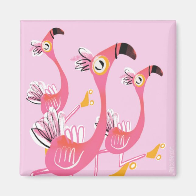 Flamingos Roller Skating notes Magnet (Front)