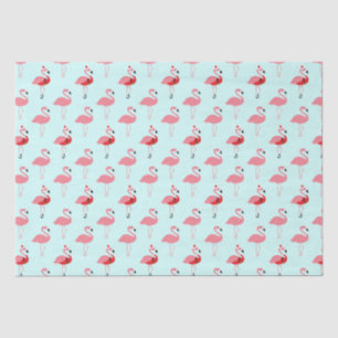 Flamingos Santa Flamingo Pattern Blue Christmas Tissue Paper